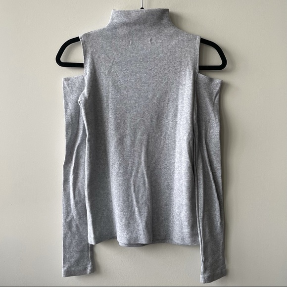 OAK + FORT Ribbed Long Sleeve Mock Neck with Shoulder Cut Outs in Heather Grey - Picture 2 of 5